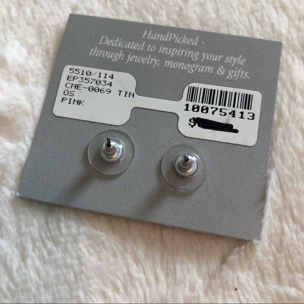 Handpicked Pink Bow Stud Earrings Silver Tone NWT - Picture 2 of 3